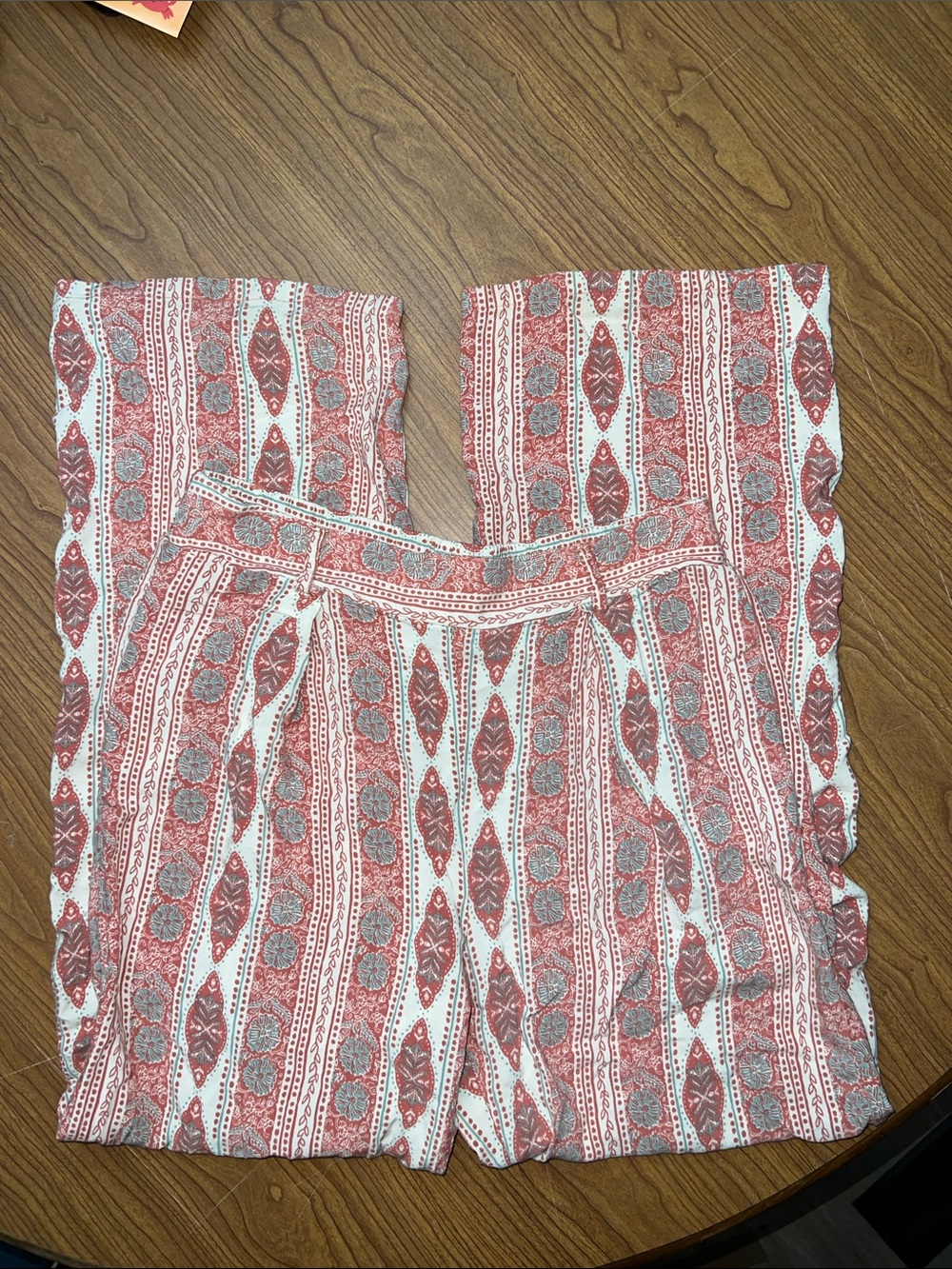 BeBop Reddish White & Teal Patterned Boot Cut Pants Flowy